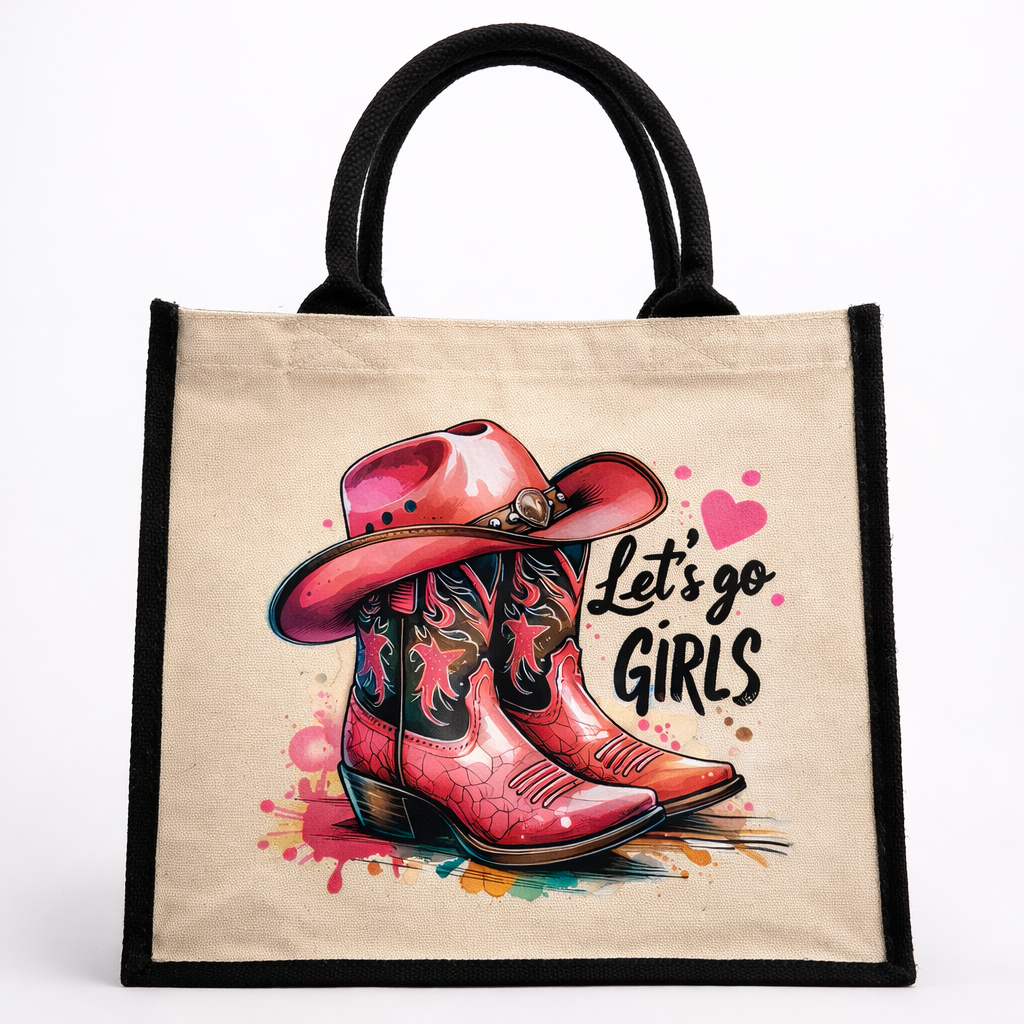“Let’s Go Girls”  Premium Jute Tote Bag