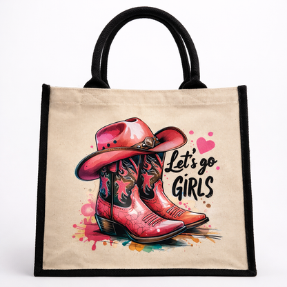 “Let’s Go Girls”  Premium Jute Tote Bag