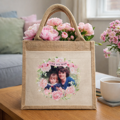Personalised Photo Jute Tote Bag Mum Keepsake Gift