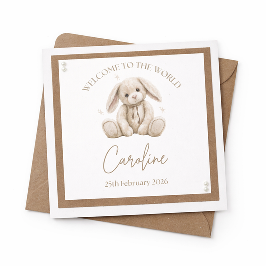 Personalised New Baby Card – Welcome to the World Bunny Design