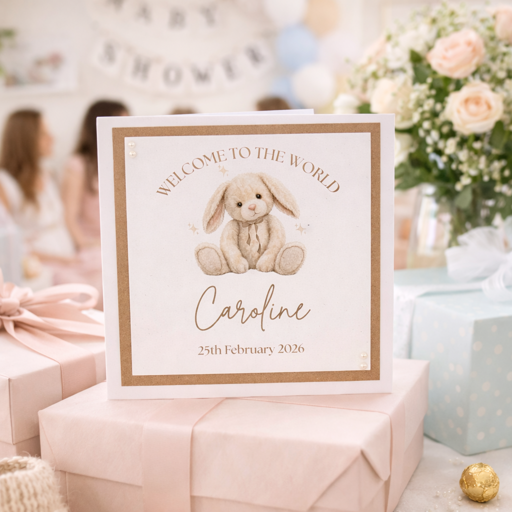 Personalised New Baby Card – Welcome to the World Bunny Design