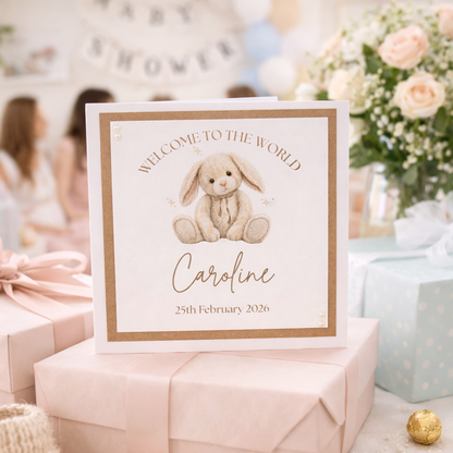 Personalised New Baby Card – Welcome to the World Bunny Design
