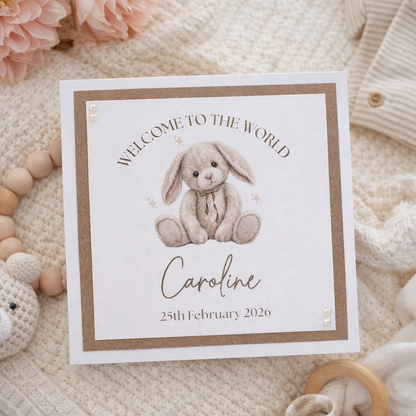 Personalised New Baby Card – Welcome to the World Bunny Design