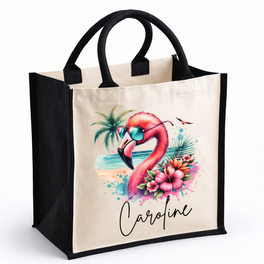 Personalised Flamingo Premium Jute Tote Bag