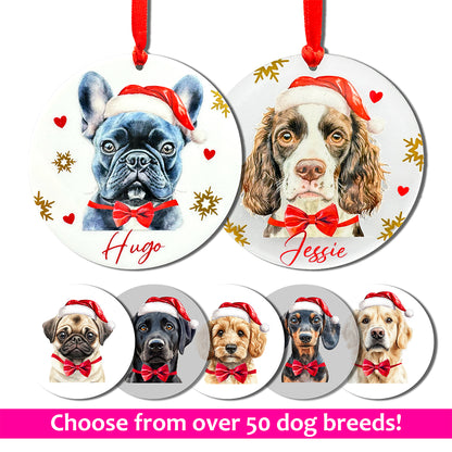 Personalised Dog in Santa Hat Christmas Decoration - 53 Breeds!