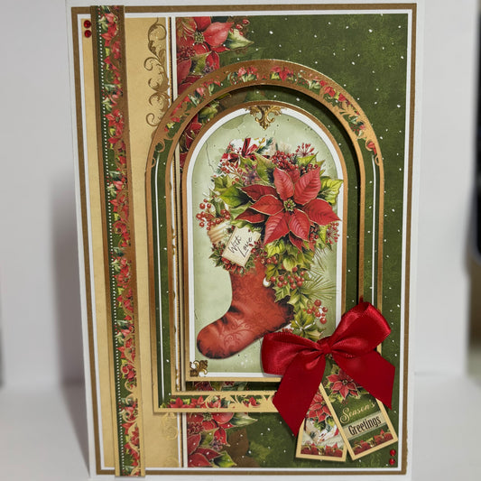 Handmade Christmas Greeting Card – Stocking & Poinsettia Design