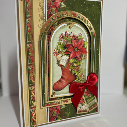 Handmade Christmas Greeting Card – Stocking & Poinsettia Design