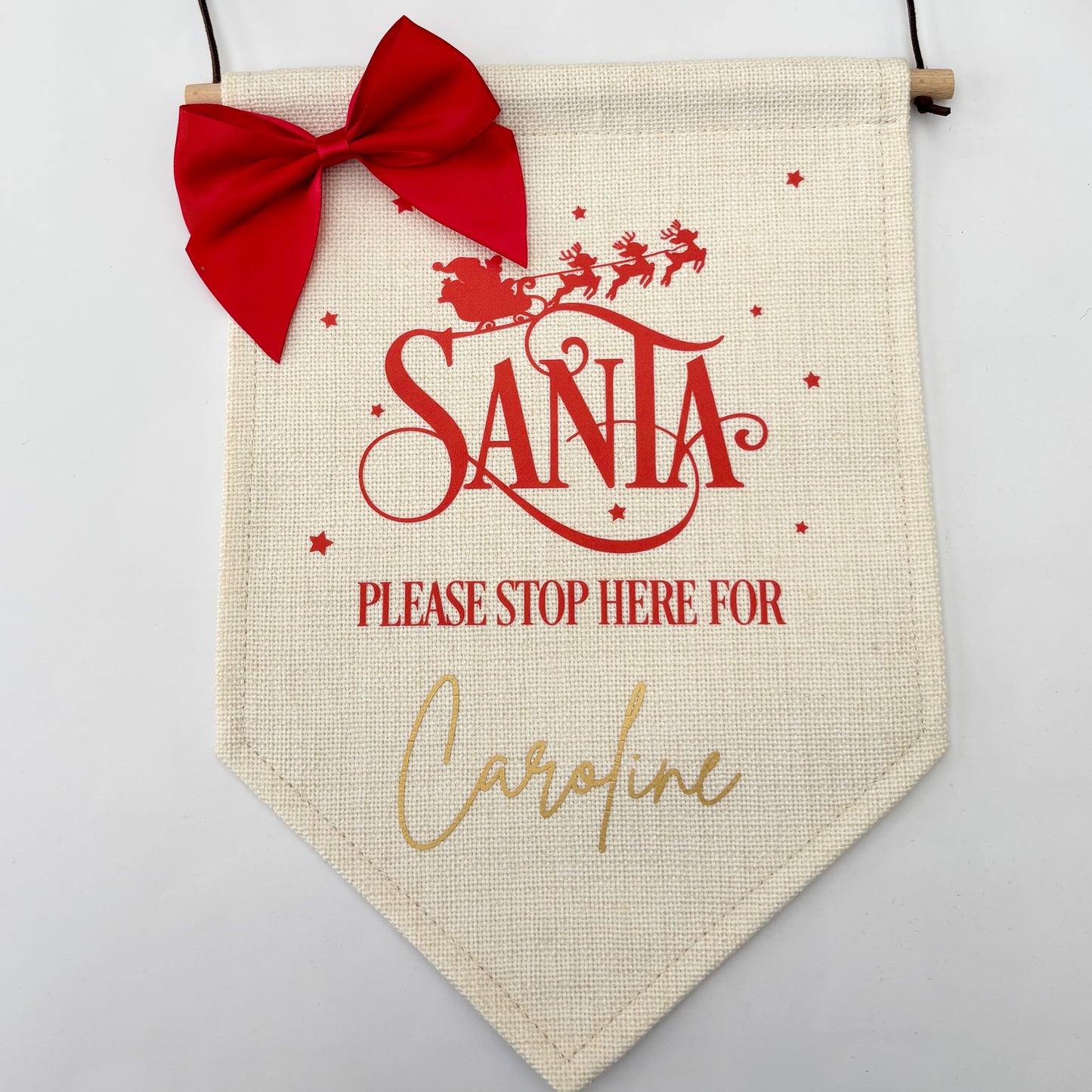 Personalised “Santa Please Stop Here” Christmas Pennant Banner