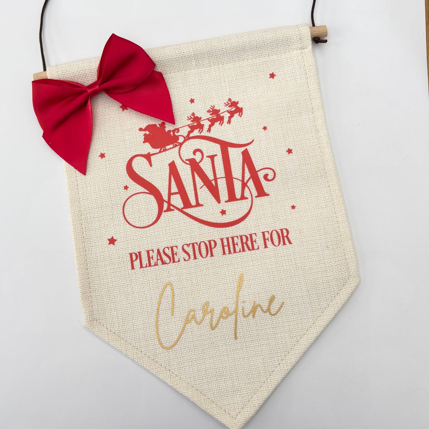 Personalised “Santa Please Stop Here” Christmas Pennant Banner