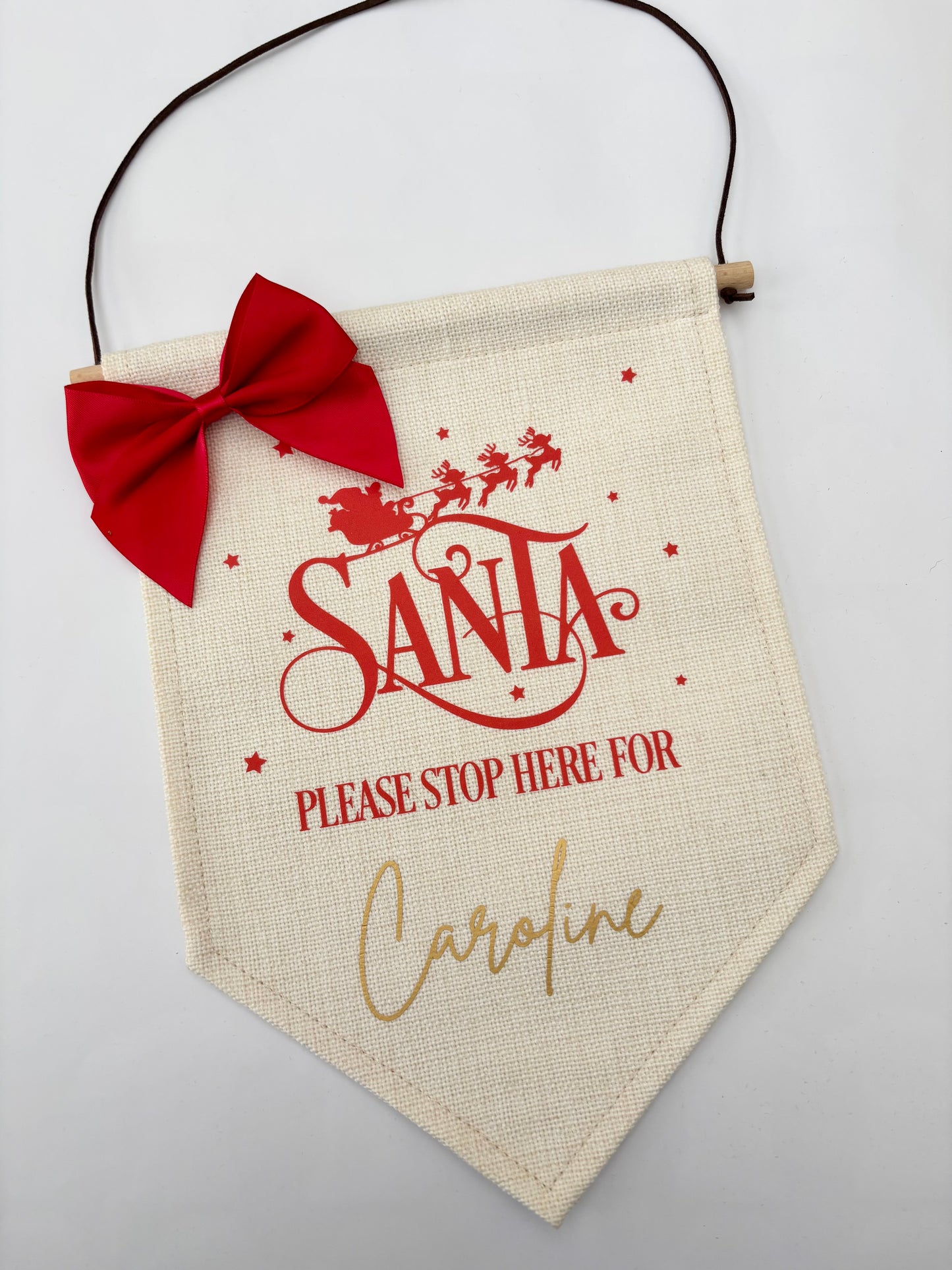 Personalised “Santa Please Stop Here” Christmas Pennant Banner