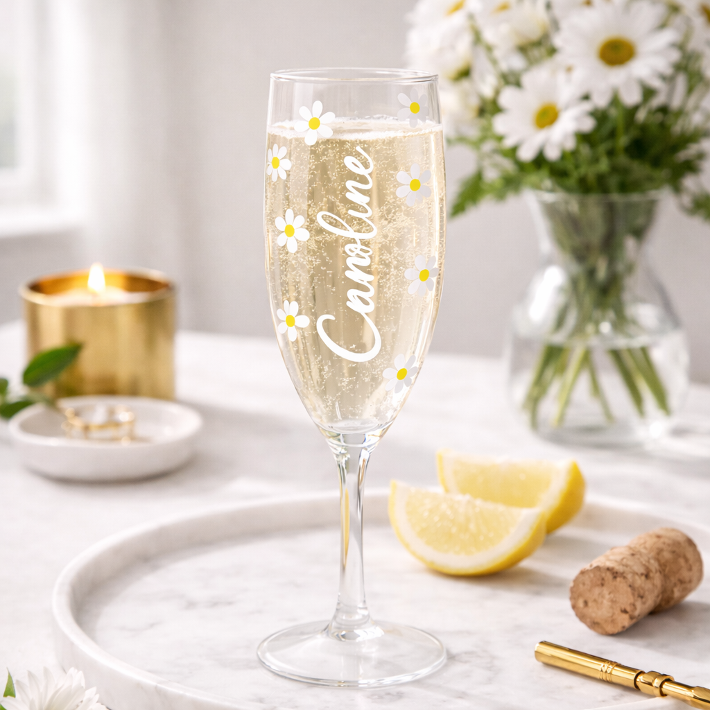 Personalised Daisy Plastic Champagne Flute