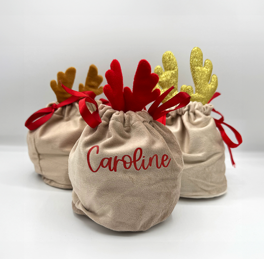Personalised Reindeer Antler Christmas Gift Bag