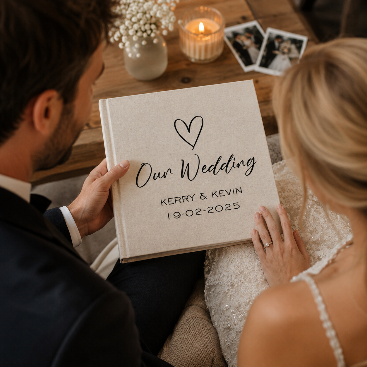 Wedding Photo Album with White Fabric Cover
