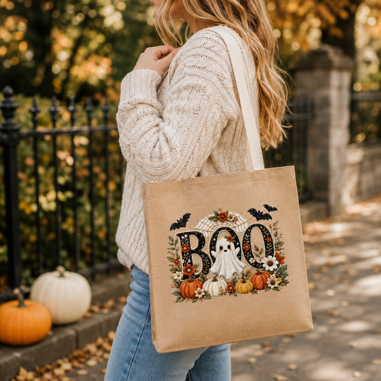 Boo Jute Tote Bag