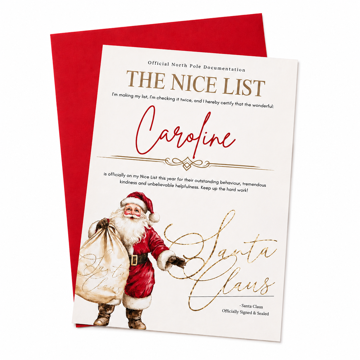 Letter from Santa Claus on a white background with a red envelope.